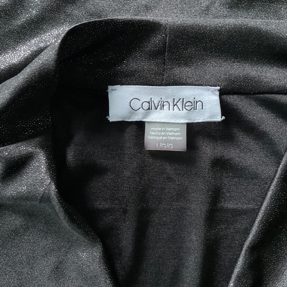 Calvin Klein Black Metallic Shimmer Cowl Drape Neck Stretch Top Blouse - Picture 6 of 9